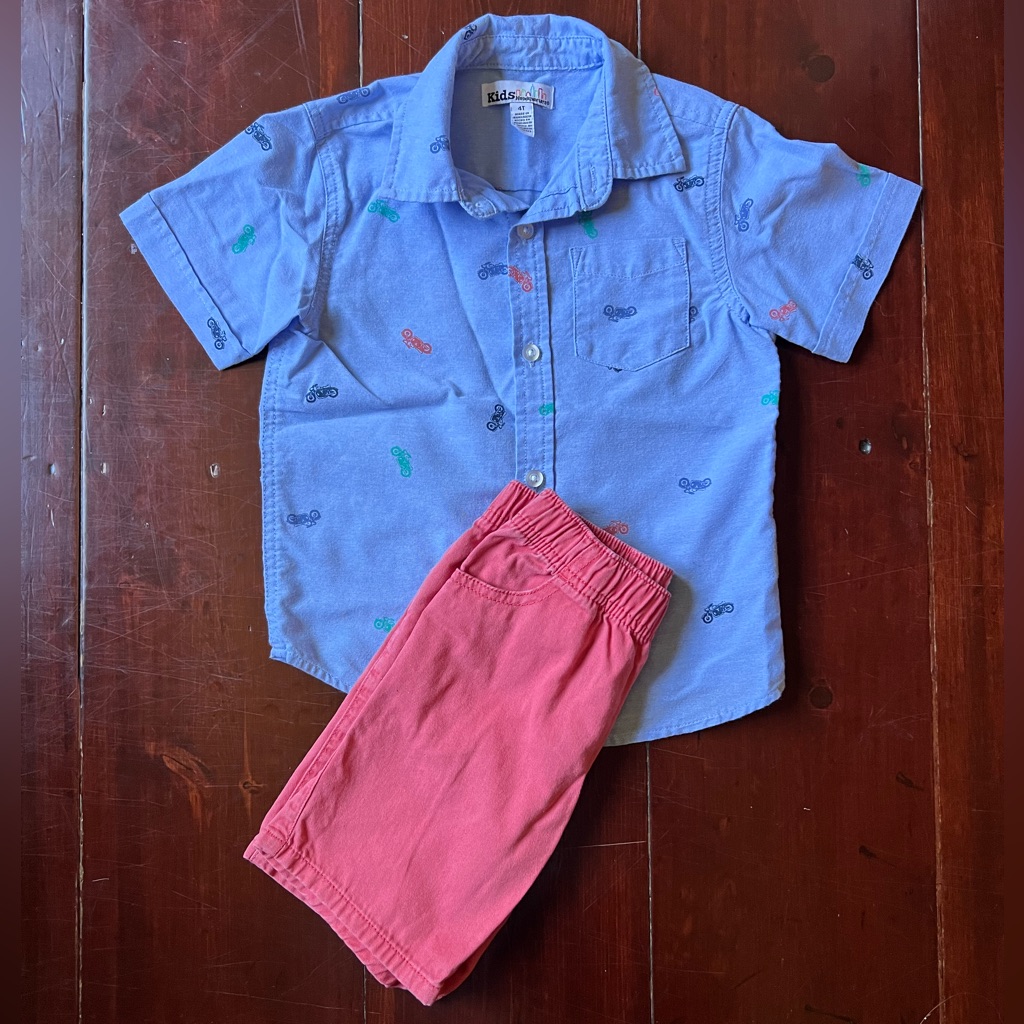 Kids Headquarters Set Boys 4t Motorcycle Short Sleeve Button Down & Shorts